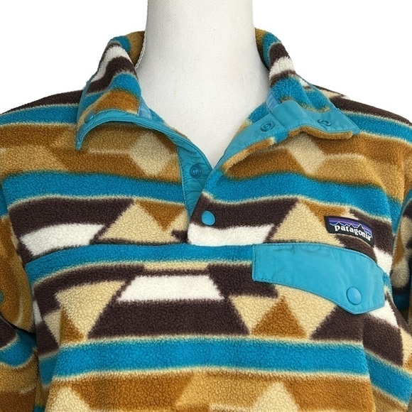 Patagonia Synchilla Women's Snap-T Aztec Blue & Brown Southwest Pullover - Picture 9 of 12